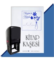 Kişiye Özel Çiçek Buketi 4 Tarihli Otomatik Kitap Kaşesi (Mavi)