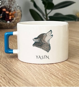 Kişiye Özel Kurt Baskılı Hediye Lüks Fincan Babaya Kardeşe Hediye (Mavi)