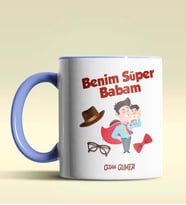 Kişiye Özel Benim Süper Babam Tasarımlı Siyah Kupa Bardak (Mavi)