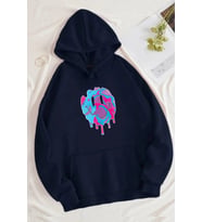Smile Emoji Baskılı Oversize Sweatshirt (Lacivert)