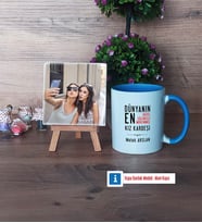 Kız Kardeş Fotoğraflı Dekoratif Taş, Kupa Bardak Beyaz Hediye (Model 4)