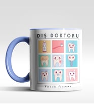 Kişiye Özel Diş Doktoru Tasarımlı Siyah Kupa (Beyaz-Mavi)