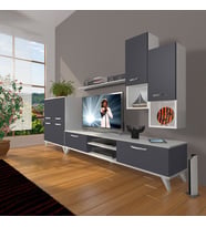 Decoraktiv Eko 6DA Mdf Dvd Retro Tv Ünitesi Tv Sehpası (Beyaz - Antrasit)
