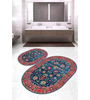 Dijital Baskılı Kaymaz Taban Yıkanabilir Oval 2'li Klozet Takımı Banyo Paspası NOKZ-HY-805 (Lacivert)