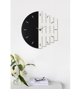 Dekoratif Ahşap Duvar Saati 43 Cm - Ritim (Siyah - Beyaz)