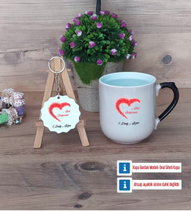 Sevgiliye Hediye Kupa Bardak Kırmızı ve Ahşap Anahtarlık Hediye (Model 9)