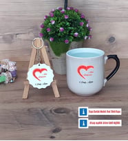 Sevgiliye Hediye Kupa Bardak Kırmızı ve Ahşap Anahtarlık Hediye (Model 9)
