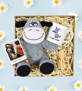 Kişiye Özel Polo Kartlı Sevimli Eşek & Mum Kupa Hediye Seti (Model 2)