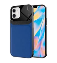 Apple iPhone 12 Kılıf Zore Emiks Deri Görünümlü Kılıf (Mavi)