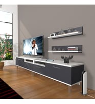 Decoraktiv Eko 220r Mdf Krom Ayaklı Tv Ünitesi Tv Sehpası (Beyaz - Antrasit)
