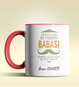 Kişiye Özel Dünya'nın En Yakışıklı Babası Tasarımlı Siyah Kupa (Kırmızı)