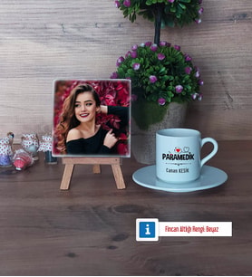 Paramedik Fotoğraflı Dekoratif Taş, Ahşap Altlıklı Türk Kahvesi Fincanı Hediye (Model 2)