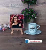 Paramedik Fotoğraflı Dekoratif Taş, Ahşap Altlıklı Türk Kahvesi Fincanı Hediye (Model 2)