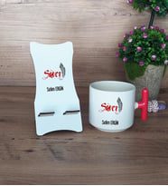 Savcı Hediye Sepeti Kupa Bardak T Kulplu ve Ahşap Telefon Standı Savcılar Günü Hediyesi (Model 1)