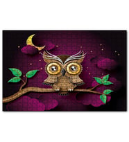 Cakapuzzle Daldaki Kahverengi Sarı Baykuş Mor Arkaplan  Puzzle Yapboz MDF (Ahşap) (500 Parça)