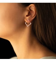 Ear Jacket Kare Gümüş Küpe (Rose)