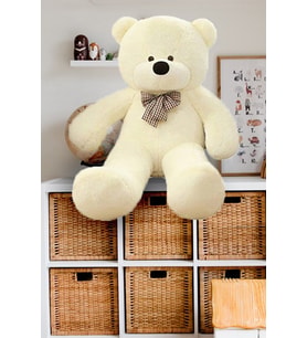 80 cm Papyonlu Peluş Ayıcık Hediyelik (Beyaz)