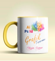 Kişiye Özel Grafik Tasarımcı Tasarımlı Turuncu Kupa Bardak (Sarı)
