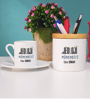 Jeoloji Mühendisi Türk Kahvesi Fincanı Ahşap Altlıklı ve Kalemlik (Model 2)