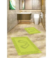 EVDEYA Dijital Yıkanabilir Çerçeveli Ayak İzi Desen İkili Banyo Halısı Klozet Takımı, KLOZET-18-BEYAZ, (Yeşil)