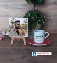 Edebiyat Öğretmeni Fotoğraflı Dekoratif Taş, Ahşap Altlıklı Türk Kahvesi Fincanı Hediye Öğretmenler Günü Hediyesi (Model 8)