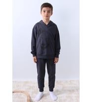ERKEK ÇOCUK KAPŞONLU EŞOFMAN TAKIMI KURT BASKILI F10 (Füme)