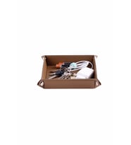 Masaüstü Organizer Düzenleyici Deri Dekoratif Sepet Kare Desktop Organizer Rainbow Vegan 16,5x16,5 cm (Vizon)