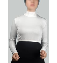 Uzun Kol Balıkçı Yaka Boğazlı Likralı Penye Kadın Yarım Body (Ekru)