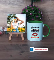 Kadın Öğretmene Hediye Fotoğraflı Dekoratif Taş, Kupa Bardak Beyaz Hediye (Model 14)