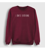 Presmono Unisex Beyaz I Hate Eveyone Sweatshirt 404349tt (Bordo)