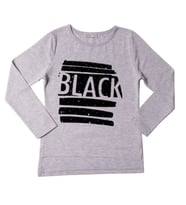 Toontoy Kız Çocuk Tişört Black Flok Nakışlı ( Gri-Melanj)