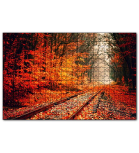 Cakapuzzle Tren Yolu Orman Bir Sonbahar Resmi  Puzzle Yapboz MDF (Ahşap) (500 Parça)