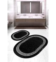 Dijital Baskılı Kaymaz Taban Yıkanabilir Oval 2'li Klozet Takımı Banyo Paspası NOKZ-SD-1077 (Siyah)