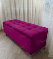 Çizgi Kapitoneli Sandıklı Puf Bench 120 cm Gümüş Ayak (Mor)