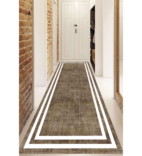 Dijital Baskılı Kaymaz Taban Yıkanabilir Modern Yolluk Ve Koridor Halısı NDU-HT-575 (Kahverengi)