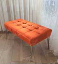 Modern Dilim Puf Ayakucu Puf Gümüş Metal Ayak (100*45) (Turuncu)