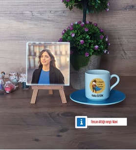 Öğretmenler Günü Hediyesi Fotoğraflı Dekoratif Taş, Ahşap Altlıklı Türk Kahvesi Fincanı Hediye (Model 5)