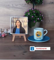 Öğretmenler Günü Hediyesi Fotoğraflı Dekoratif Taş, Ahşap Altlıklı Türk Kahvesi Fincanı Hediye (Model 5)