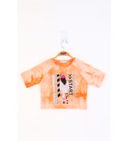 Toontoy Kız Çocuk Reglan Kol Batik Desenli Baskılı Tişört (Turuncu)