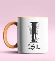 Kişiye Özel I Harfi Romantik Tasarım Siyah Renk Kupa (Turuncu)