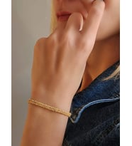 Zincir Dokuma Kordon El Yapımı Otantik Gümüş Platin Renkli Bileklik (Gold)