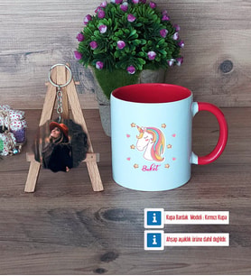 Unicorn Kupa Bardak Beyaz ve Fotoğraflı Ahşap Anahtarlık Hediye (Model 2)