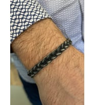 Gümüş Kazaziye Örgü Bileklik : Siyah - Beyaz - 17 cm : Oksitli - 17 cm (Oksitli)