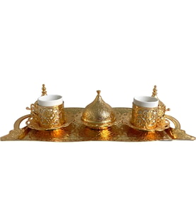 Zamak İkili Fincan ve Şekerlik Takımı (Altın / Dore)