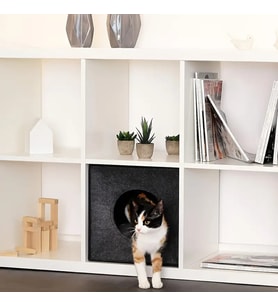 Kedi Evi Yuvası Keçe Açık Gri 3mm Kaliteli Keçe 32x32x32 cm (Antrasit)
