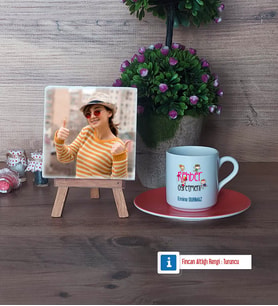 Rehber Öğretmeni Fotoğraflı Dekoratif Taş, Ahşap Altlıklı Türk Kahvesi Fincanı Hediye (Model 8)