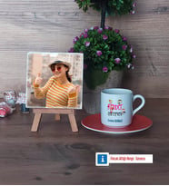 Rehber Öğretmeni Fotoğraflı Dekoratif Taş, Ahşap Altlıklı Türk Kahvesi Fincanı Hediye (Model 8)