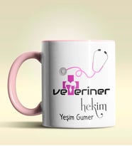 Kişiye Özel Veteriner Hekim 2 Tasarımlı Turuncu Kupa Bardak (Pembe)