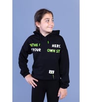 Toontoy Kız Çocuk Kapüşolu Kanguru Cepli Baskılı Sweatshirt (Yeşil)
