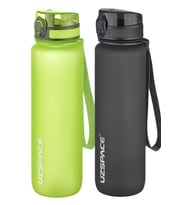 Uzspace 2'li Tritan Matara Seti 1000 ml Büyük Boy 14 Farklı Renk Seçeneği FiftyFifty (Yeşil-Siyah)